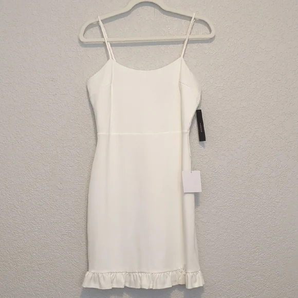 Lulu's Spoonful of Sass white fitted sleeveless ruffle trim bodycon mini dress - Picture 6 of 15